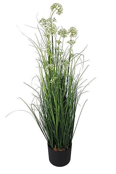 Kunstgras Kunstgras Dekogras 90 cm mit weißen Blüten Kunstpflanze Dekoratio günstig online kaufen