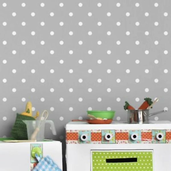 Bilderwelten Kindertapete Weiße Punkte auf Grau grau Gr. 432 x 290 günstig online kaufen