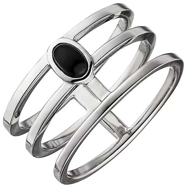 SIGO Damen Ring 3-reihig breit 925 Sterling Silber 1 Onyx Silberring Onyxri günstig online kaufen