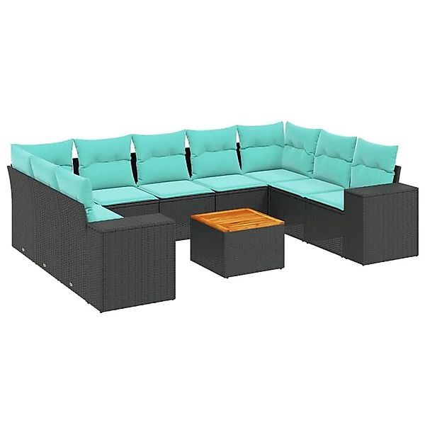 vidaXL 10-Tlg Gartensofa-Set mit Kissen Schwarz Polyrattan 3225588 günstig online kaufen