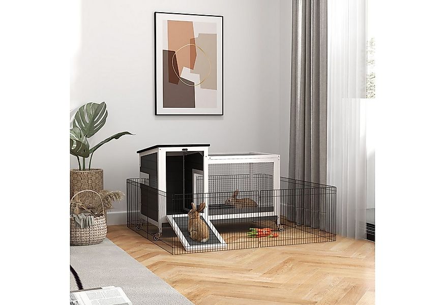 PawHut Kleintierstall mit Freilaufgehege, Rädern, Klappdach, ausziehbarem T günstig online kaufen