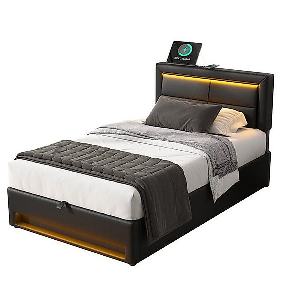 XDOVET Polsterbett hydraulisches Einzelbett mit LED-Beleuchtung USB-Anschlu günstig online kaufen