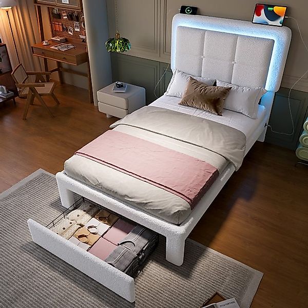 Celya Polsterbett Doppelbett mit Teddy-Samtbezug, Rahmen aus Eisen und Holz günstig online kaufen