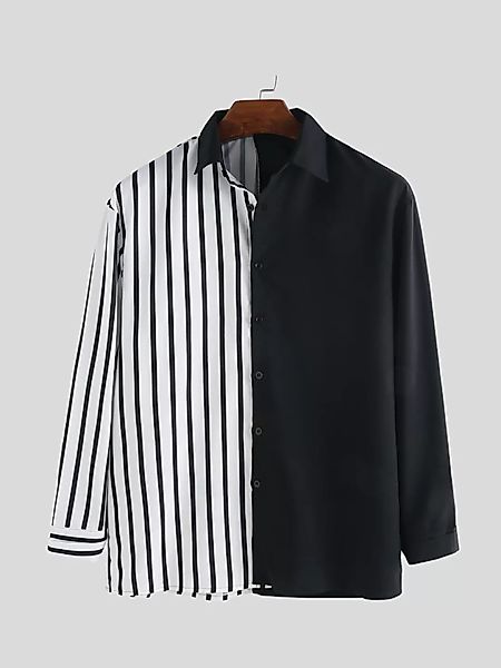 Mens Stripe Hit Farbe Patchwork Stylelish Casual Langarmhemden günstig online kaufen