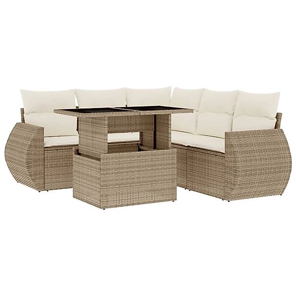 vidaXL 6-Tlg Garten-Sofagarnitur mit Kissen Beige Poly Rattan 3268528 günstig online kaufen
