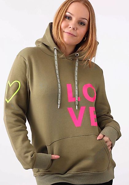 Zwillingsherz Kapuzensweatshirt, mit gesticktem Neon Smiley und Kordel mit günstig online kaufen