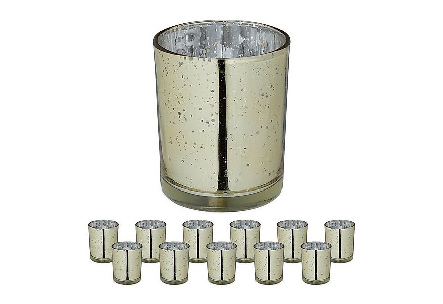 relaxdays Teelichthalter Teelichtgläser gold 12er Set günstig online kaufen