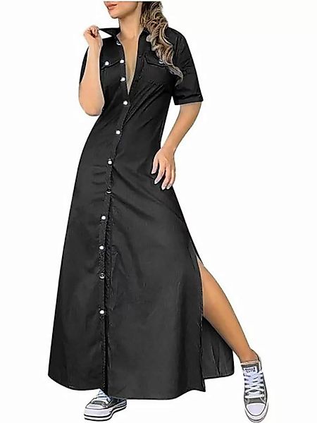 KIKI Blusenkleid Damen Langarm/Kurzarm Kleid Button Down Hemdkleid Casual L günstig online kaufen