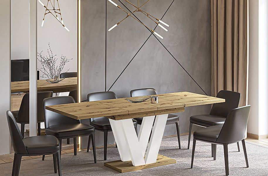 Endo-Moebel Säulen-Esstisch "Lara White" 130-210cm ausziehbar erweiterbar, günstig online kaufen