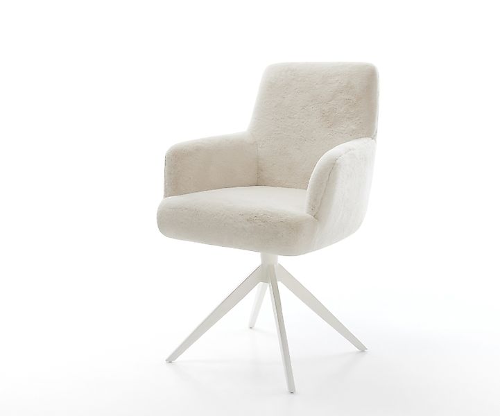 Drehstuhl Heira-Flex mit Armlehnen Plüsch Creme-Weiß Kreuzgestell breit Wei günstig online kaufen