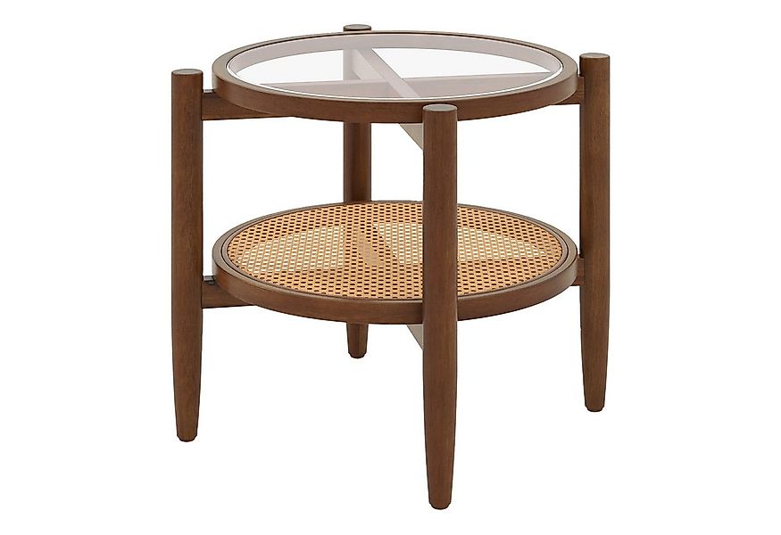 COSTWAY Beistelltisch, gehärtete Glasplatte, mit Rattan Ablage, rund 56x56c günstig online kaufen