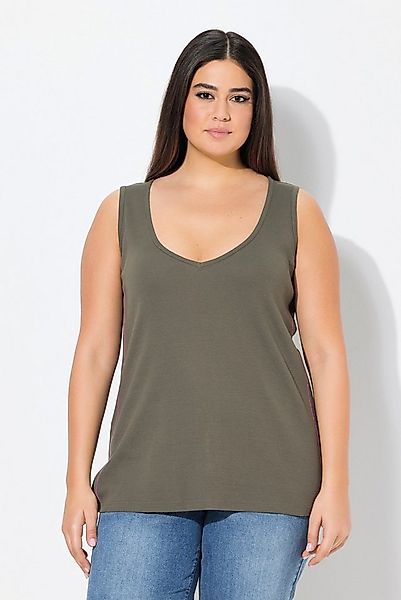 Ulla Popken T-Shirt Top Rippjersey Slim V-Ausschnitt ärmellos günstig online kaufen