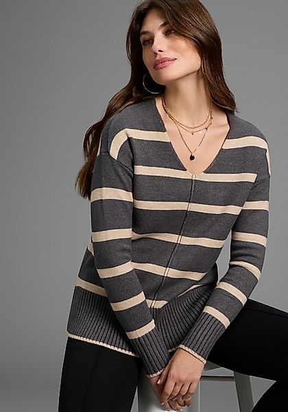 Laura Scott Streifenpullover softer Übergangsstrick mit V-Ausschnitt in läs günstig online kaufen