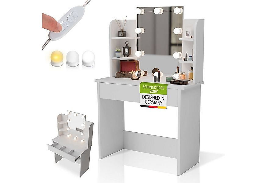 Juskys Schminktisch Zoey, LED-Beleuchtung, viel Stauraum, Ablageflächen günstig online kaufen
