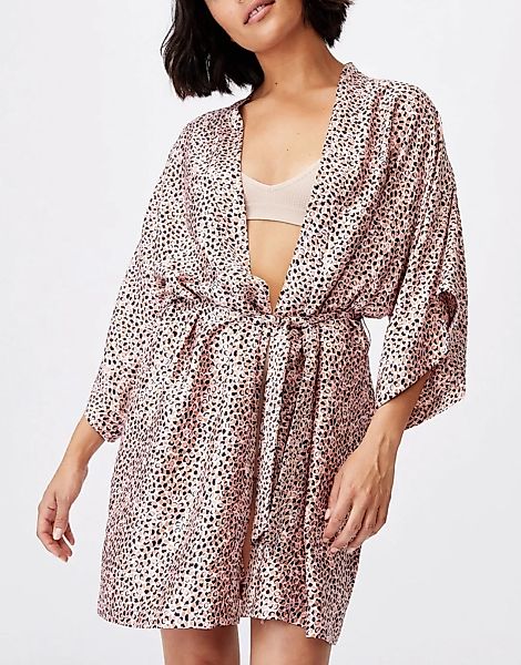 Cotton:On – Satin-Kimono-Bademantel mit Punkteprint-Rosa günstig online kaufen