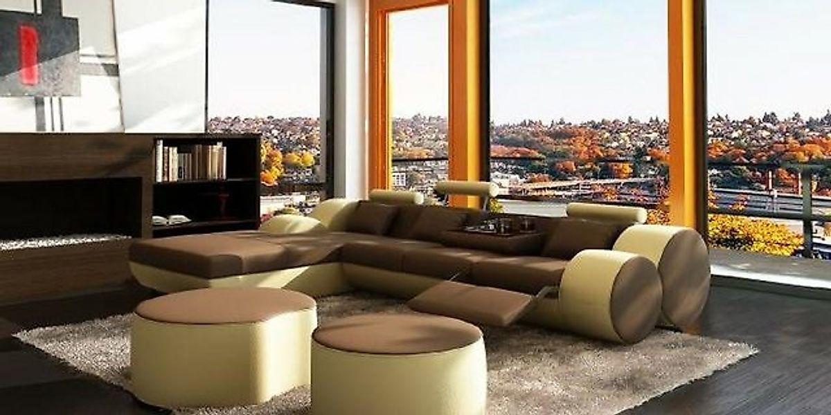 JVmoebel Ecksofa DESIGNER LEDERSOFA GARNITUR mit USB,LEDER ECKSOFA WOHNLAND günstig online kaufen