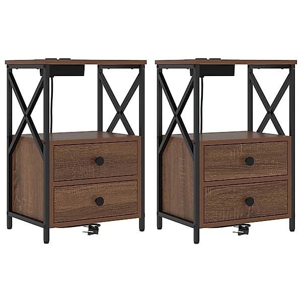 vidaXL Nachttisch mit Ladestation Braun Eichen-Optik Holzwerkstoff 859569 günstig online kaufen