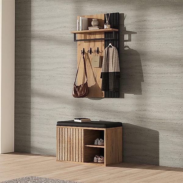 MODFU Garderoben-Set Wandgarderobe Kleiderschrank Schuhschrank, (Schuhbank günstig online kaufen