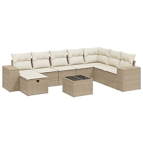 vidaXL 9-Tlg Garten-Sofagarnitur mit Kissen Beige Poly Rattan 3264524 günstig online kaufen