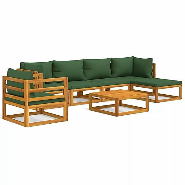 Vidaxl 7-tlg. Garten-lounge-set Mit Grünen Kissen Massivholz günstig online kaufen