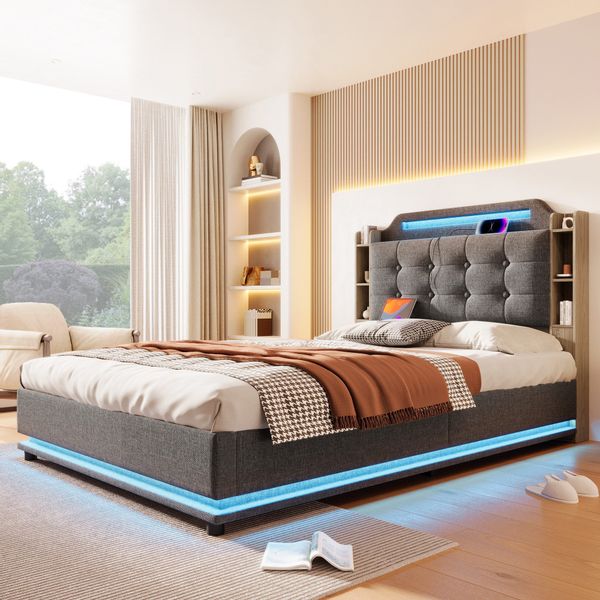 Merax Polsterbett 140x200cm mit hydraulischem Stauraum günstig online kaufen