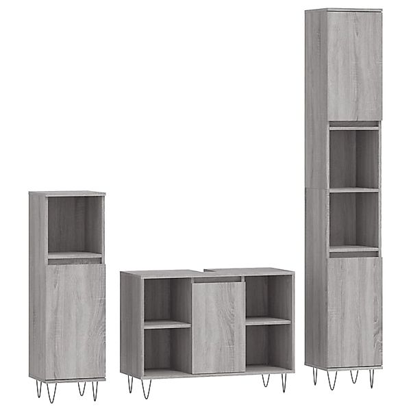 vidaXL Badezimmer-Set 3-tlg. Badmöbel-Set Grau Sonoma günstig online kaufen