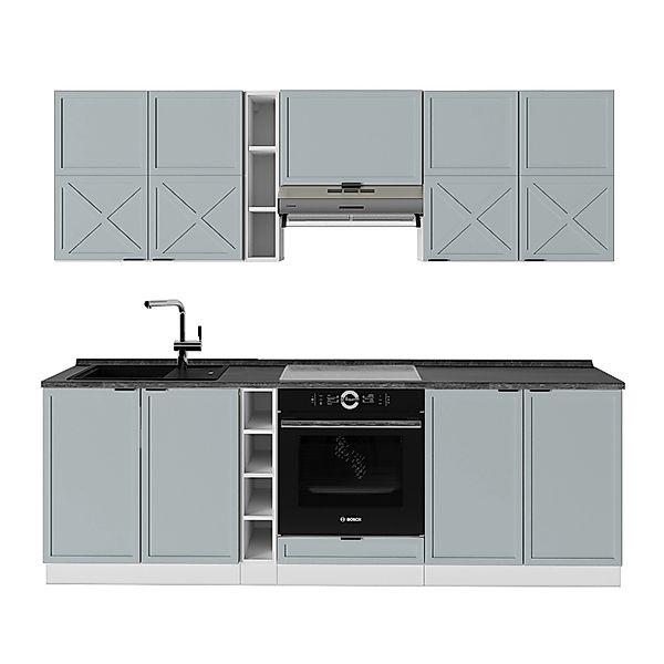 Vicco Fame-Line Küchenzeile Hellblau-grau/Weiß 235 cm AP Anthrazit ohne E-G günstig online kaufen