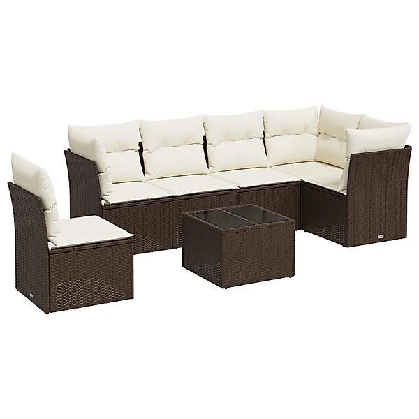 vidaXL 7-tlg Garten-Sofagarnitur mit Kissen Schwarz Poly Rattan Modell 55 günstig online kaufen