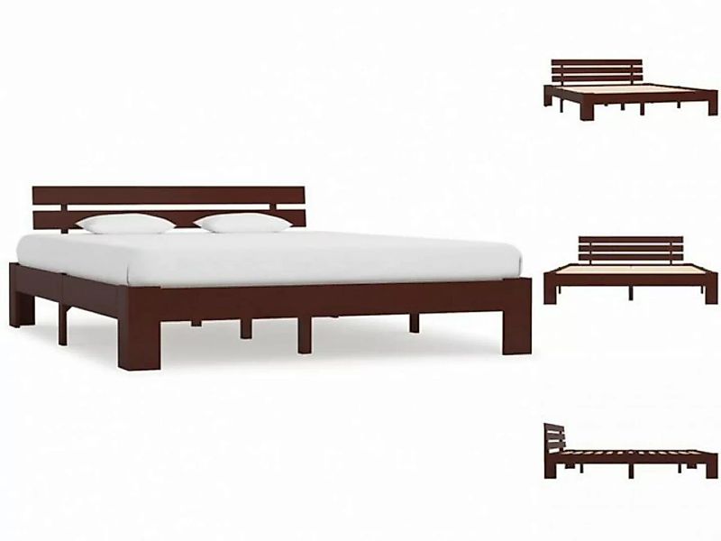 vidaXL Bettgestell Massivholzbett Dunkelbraun Kiefer 180x200 cm Doppelbett günstig online kaufen