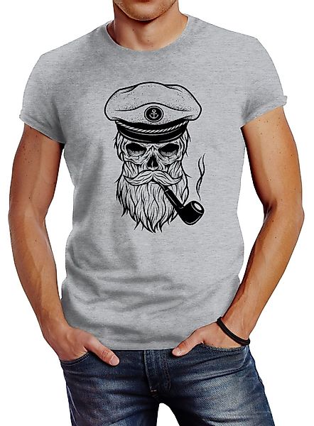 Neverless Print-Shirt Herren T-Shirt Totenkopf Kapitän günstig online kaufen