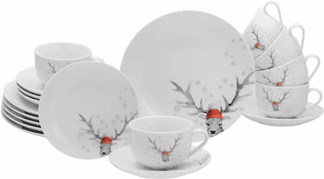 CreaTable Kaffeeservice »Luna Hirsch«, (Set, 18 tlg.), winterliches Hirsch- günstig online kaufen