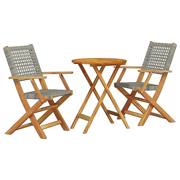 vidaXL 3-Tlg Bistro-Set Grau Poly Rattan und Massivholz 3281791 günstig online kaufen