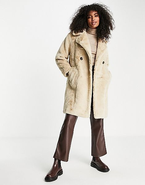 Vero Moda – Mantel aus Kunstpelz in Beige-Neutral günstig online kaufen