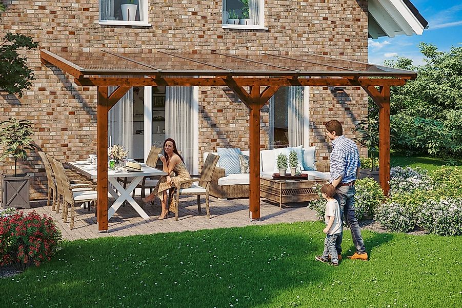 Skan Holz Terrassenüberdachung Andria 541 x 400 cm Leimholz Eiche hell günstig online kaufen