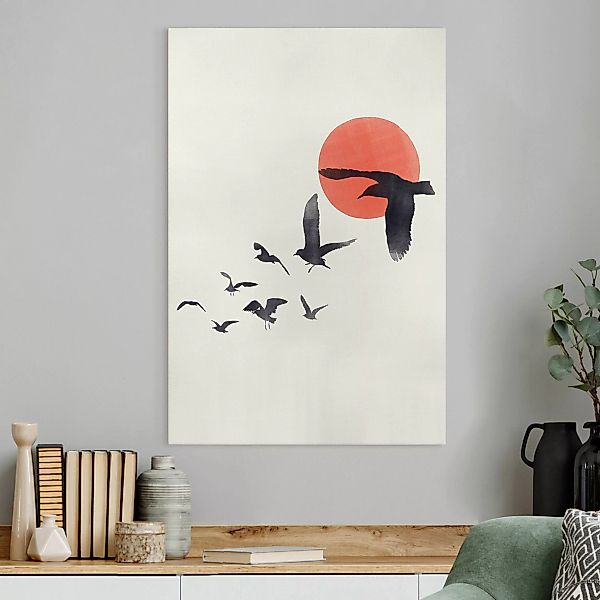 Leinwandbild Vogelschwarm vor Sonne günstig online kaufen