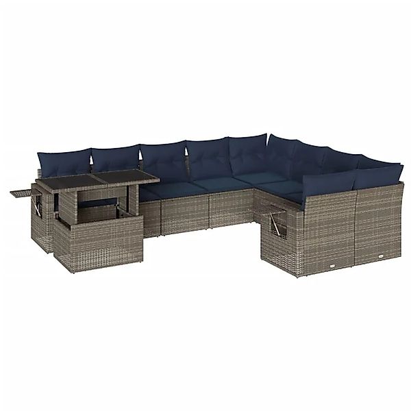 vidaXL 10-Tlg Gartensofa-Set mit Kissen Grau Polyrattan 3268141 günstig online kaufen