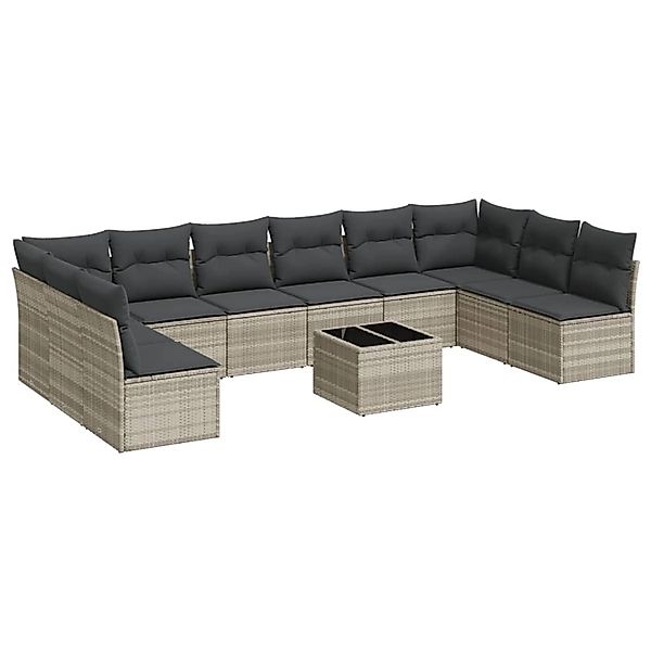 vidaXL 11-Tlg Garten-Sofagarnitur mit Kissen Hellgrau Poly Rattan 3249941 günstig online kaufen