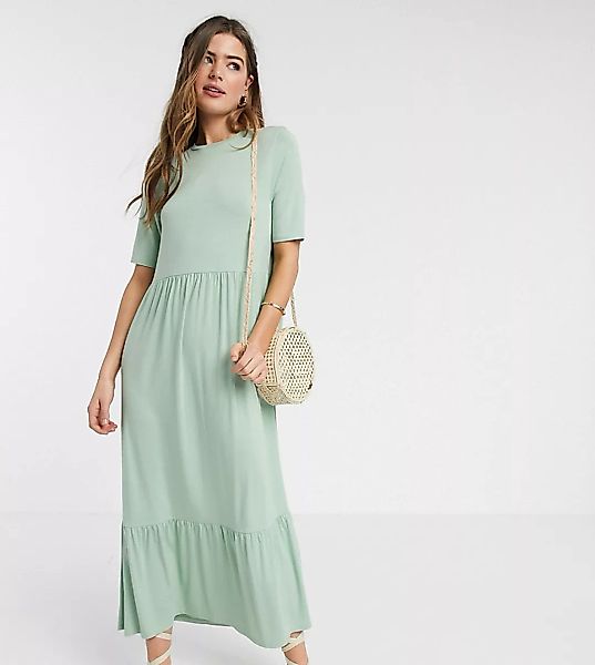 ASOS DESIGN Tall – Gestuftes Midi-T-Shirt-Kleid in Salbei-Grün günstig online kaufen