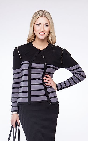 Passioni Strickjacke Twinset in grau-schwarzem Uni- günstig online kaufen