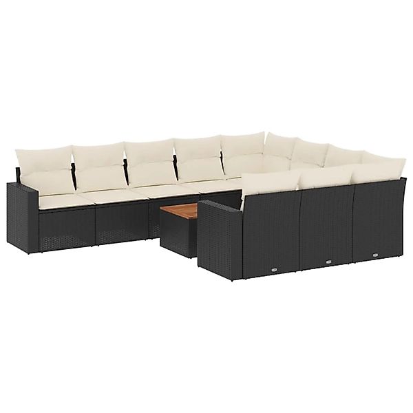 vidaXL 11-Tlg Garten-Sofagarnitur mit Kissen Schwarz Poly Rattan 3256630 günstig online kaufen