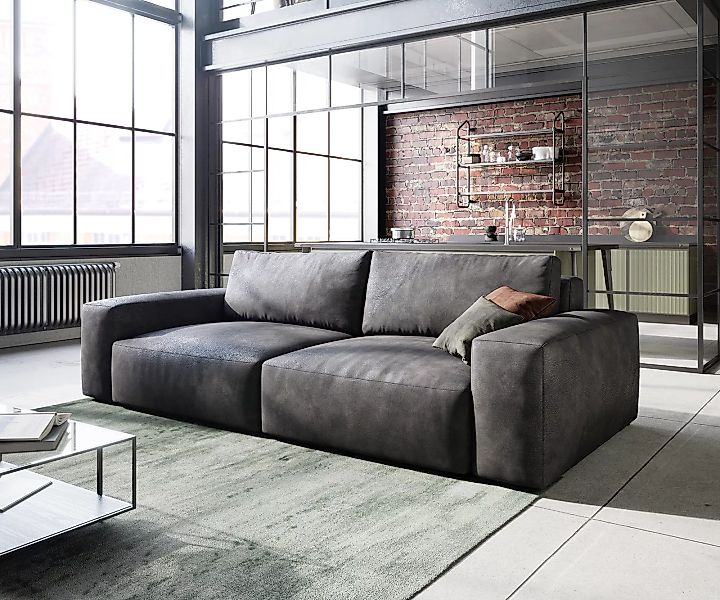 DELIFE Big-Sofa Lanzo, L Mikrofaser Grau 260x110 cm günstig online kaufen