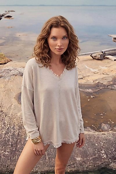 Zaubermond Strickpullover Damen Lockerer Boho Pullover mit V-Ausschnitt & F günstig online kaufen