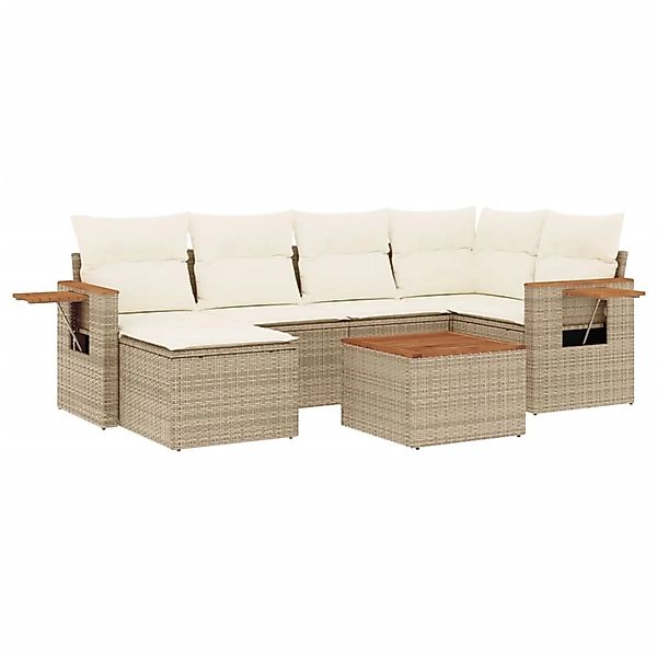 vidaXL 7-Tlg Garten-Sofagarnitur mit Kissen Beige Poly Rattan 3259426 günstig online kaufen