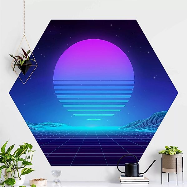 Hexagon Mustertapete Retro Video in Blau günstig online kaufen