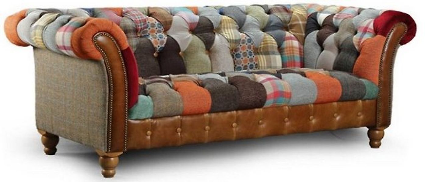 Casa Padrino Chesterfield-Sofa Luxus Chesterfield 3er Sofa Mehrfarbig / Gra günstig online kaufen