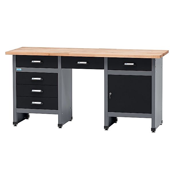 Küpper Werkbank 1-Türig 6 Schubladen Sitzraum 84 x 170 x 60 cm Schwarz-Grau günstig online kaufen