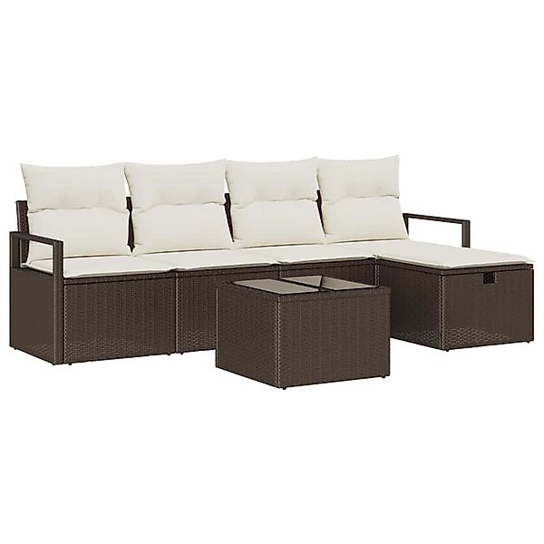 vidaXL 6-Teiliges Garten-Sofa-Set mit Kissen in Braun aus Poly Rattan 33604 günstig online kaufen