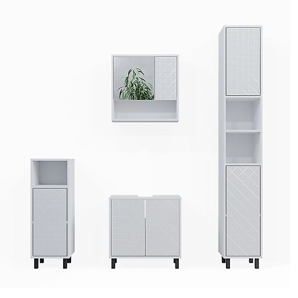 Vicco Badmöbel-Set Agasta Weiß Hochglanz 4 Teile mit Hochschrank und Kommod günstig online kaufen