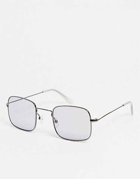 Pieces – Eckige Sonnenbrille in Silber mit getönten Gläsern günstig online kaufen