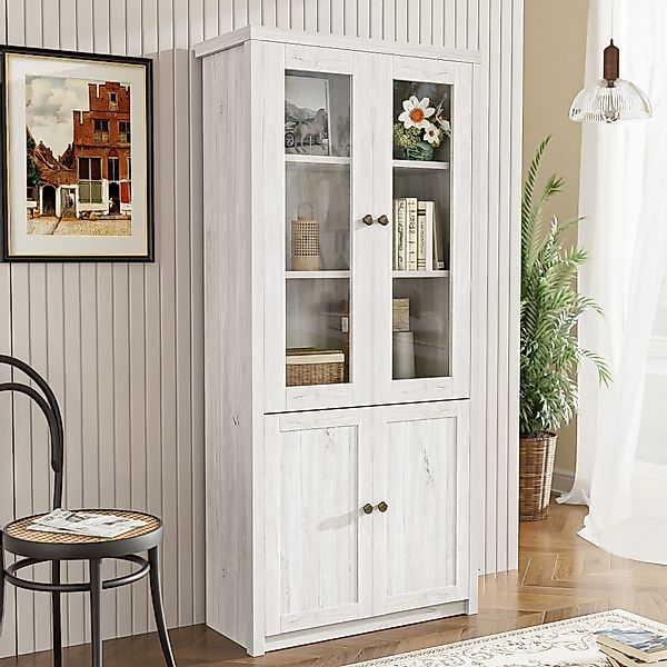 Flieks Hochschrank mit Glastüren/Holztüren (B80/T34/H171 cm, günstig online kaufen